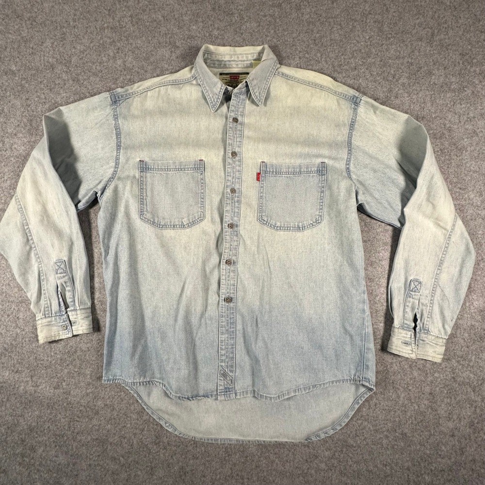 Levi's Denim Shirt Mens Large Light Blue Long Sleeve Real Indigo